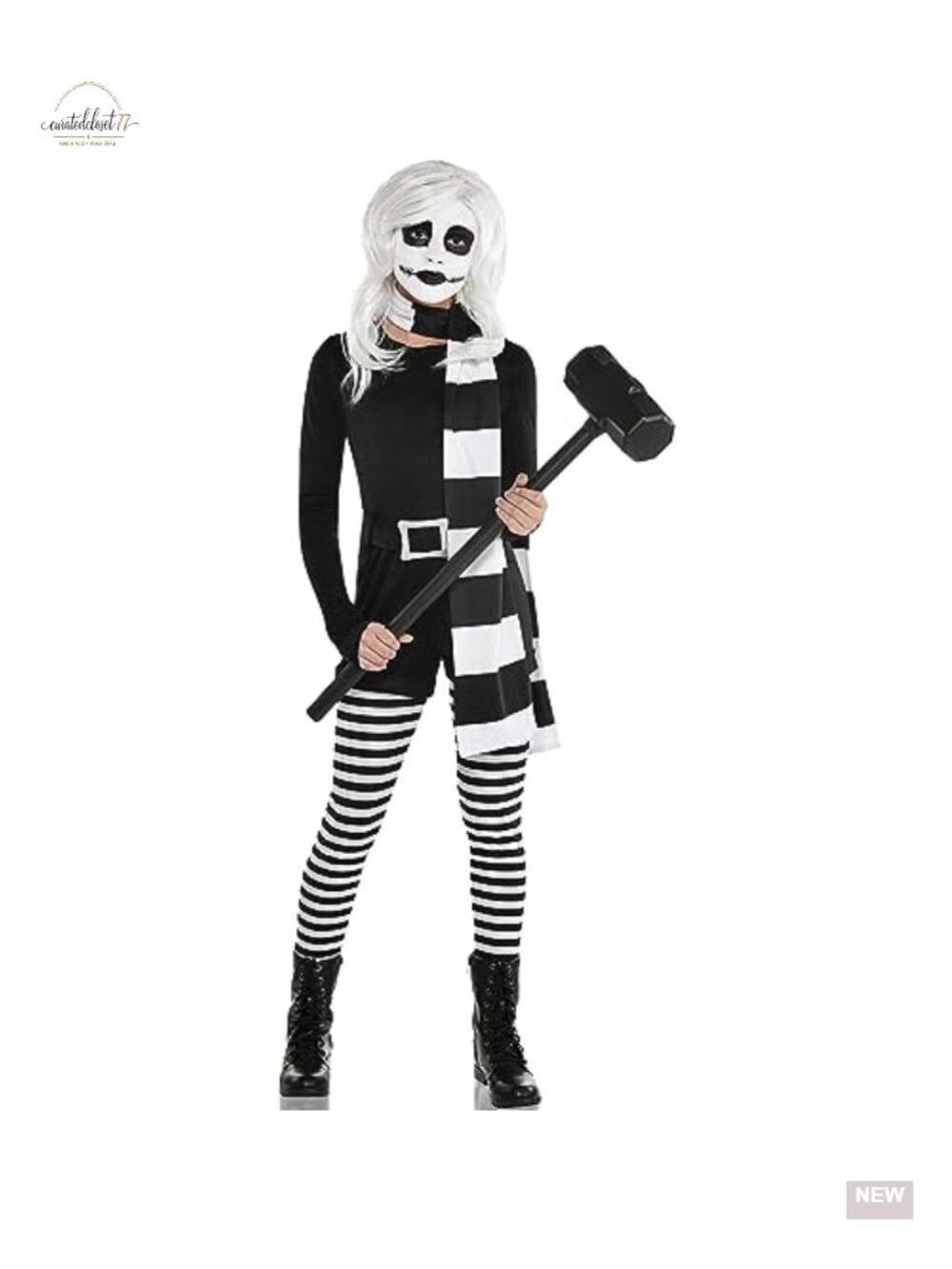 Psycho Alice Costume Set Wig Jumpsuit Scarf Halloween Party Cosplay